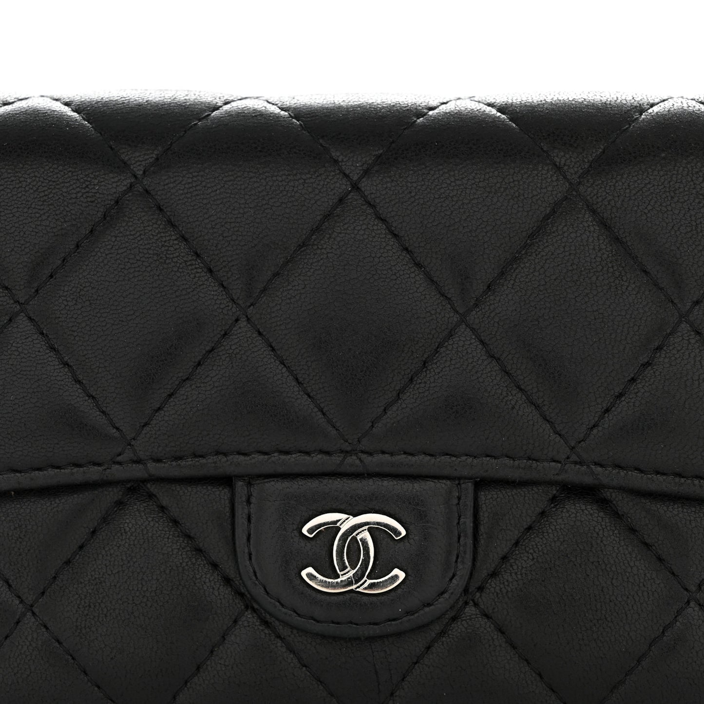 Lambskin Quilted Large Gusset Flap Wallet Black