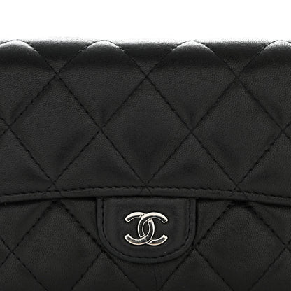 Chanel Lambskin Quilted Large Gusset Flap Wallet Black 10 of 11