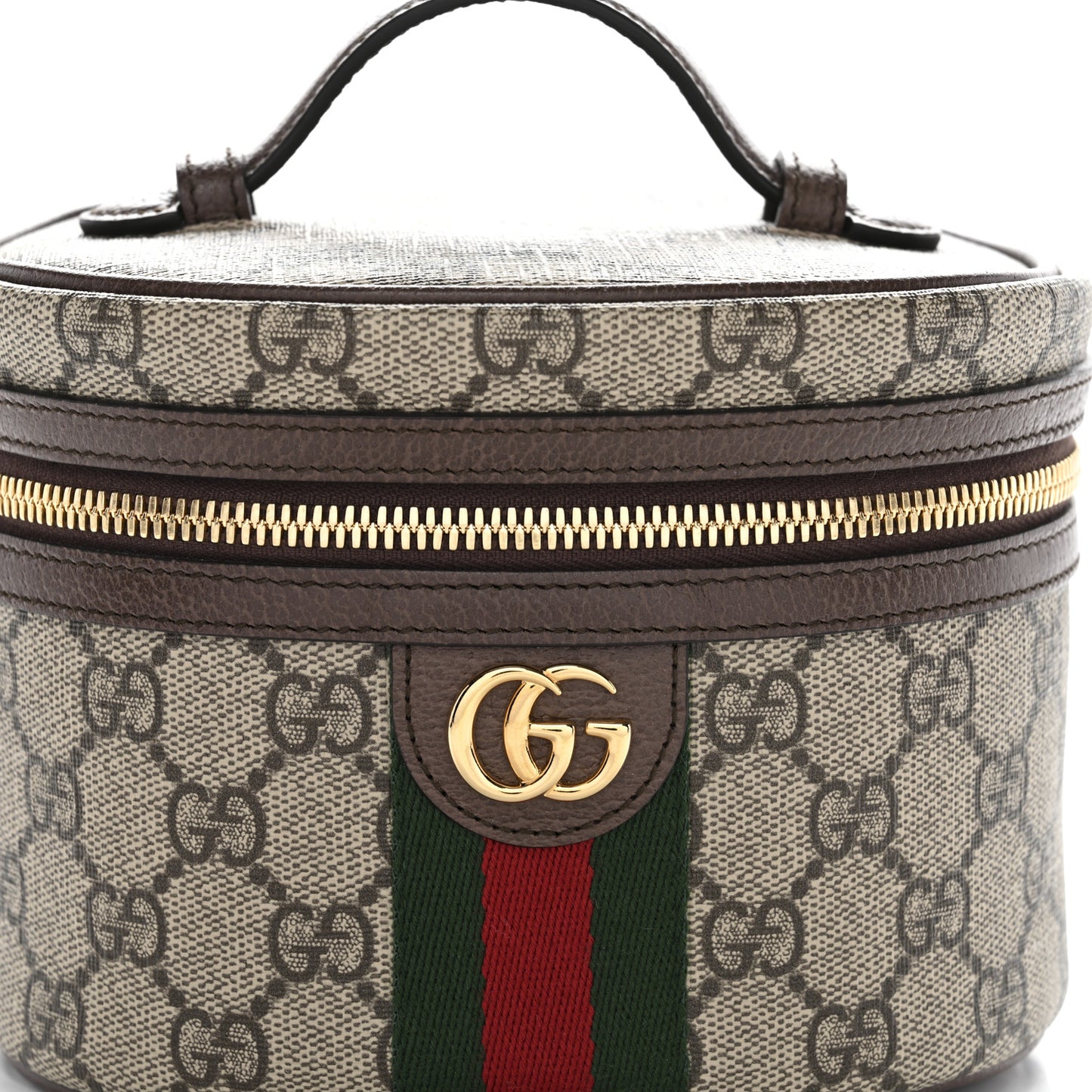 GG Supreme Monogram Textured Calfskin Web Ophidia Vanity Cosmetic Case Beige Ebony New Acero