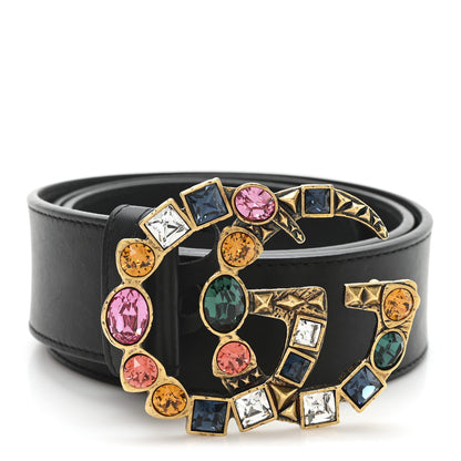 Gucci Calfskin Crystal Double G 40mm Belt 80 32 Black Multicolor 1 of 4