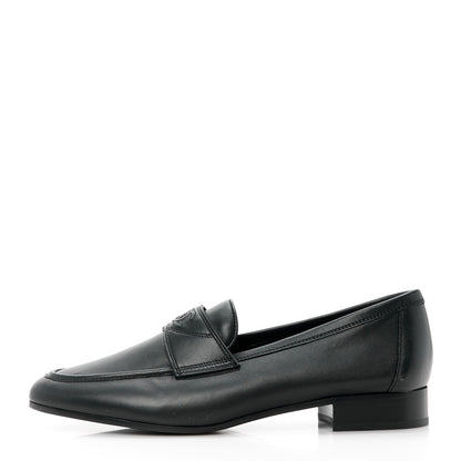Chanel Calfskin Mens Stitched CC Loafers 40 Black 1 of 8
