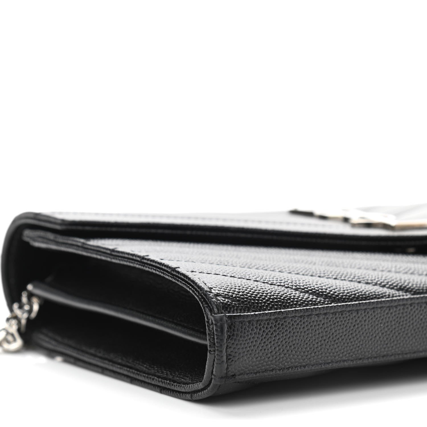 Saint Laurent Grain De Poudre Matelasse Chevron Monogram Chain Wallet Black 8 of 9