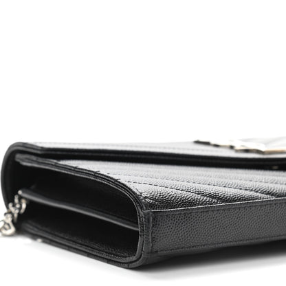 Saint Laurent Grain De Poudre Matelasse Chevron Monogram Chain Wallet Black 8 of 9