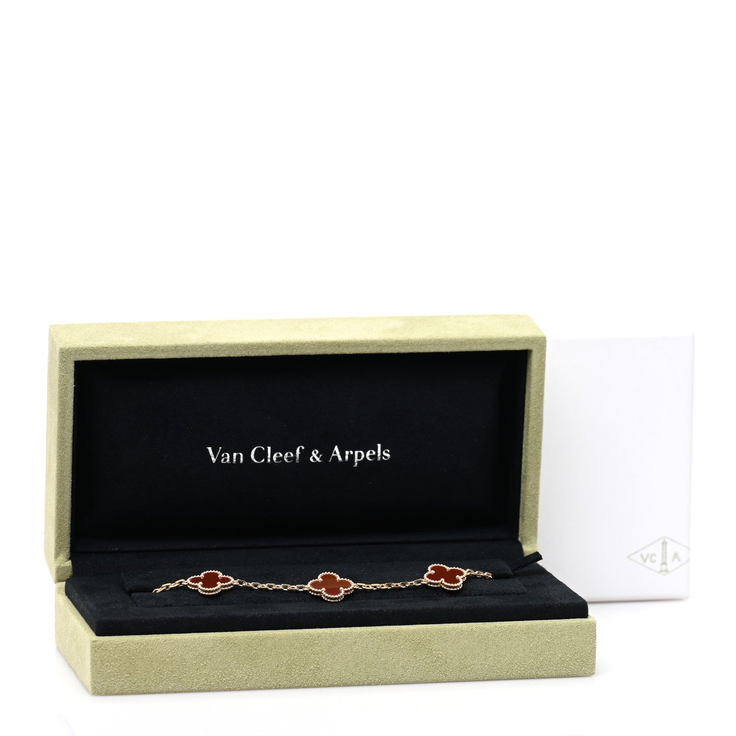 18K Yellow Gold Carnelian 5 Motifs Vintage Alhambra Bracelet
