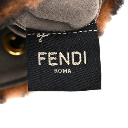 Fendi Shearling Vitello Dolce F is Fendi Macro FF 1974 Mini Mon Tresor Bucket Bag Tobacco Black 8 of 11