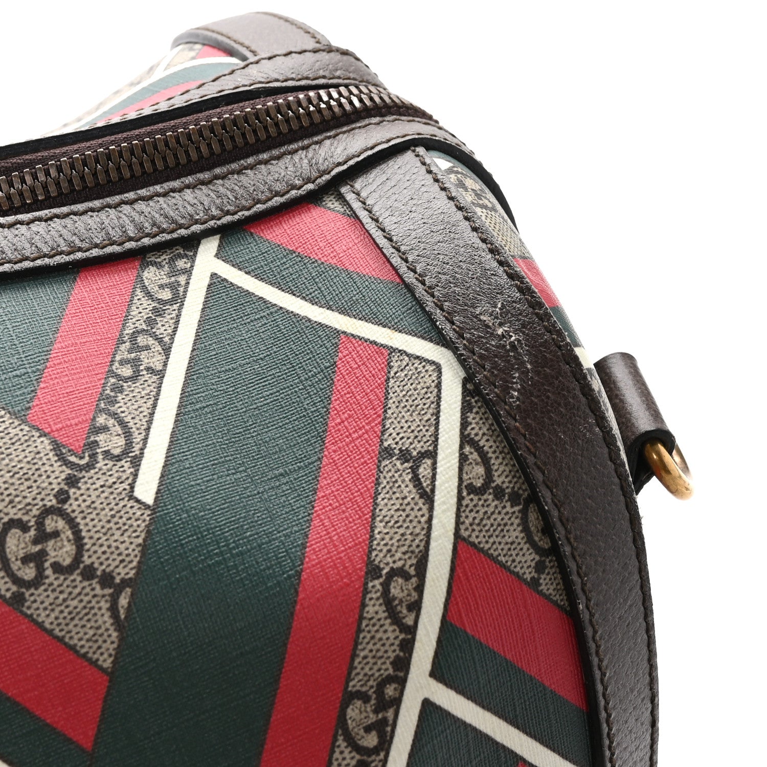 Gucci GG Supreme Monogram Chevron Web Medium Duffle Beige Green Red New Acero 11 of 13