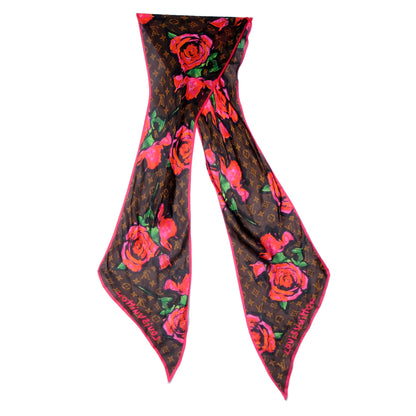 Louis Vuitton Silk Monogram Roses Scarf Marron 3 of 5