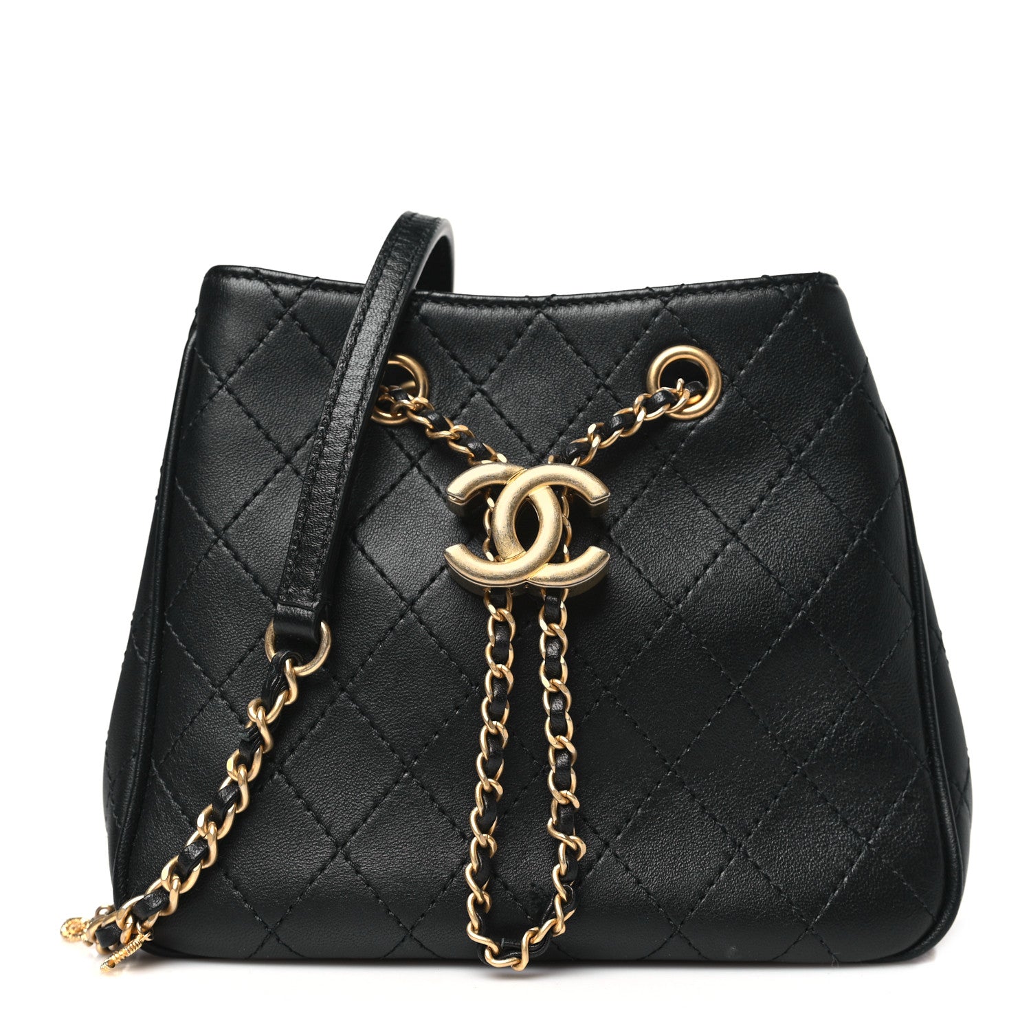 Chanel Calfskin Stitched Small Egyptian Amulet Drawstring Bag Black 1 of 10