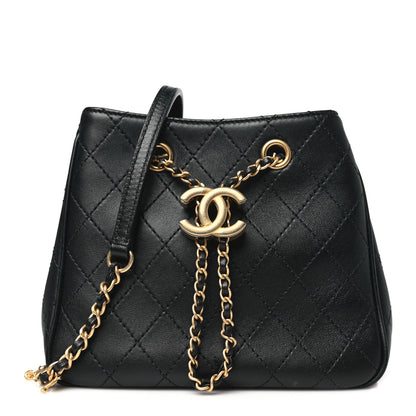 Chanel Calfskin Stitched Small Egyptian Amulet Drawstring Bag Black 1 of 10