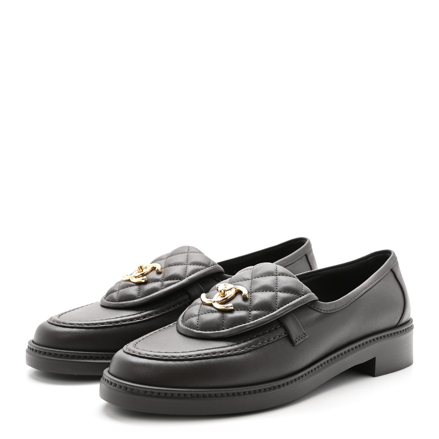 Lambskin Quilted CC Turnlock Loafers 39.5 Dark Brown