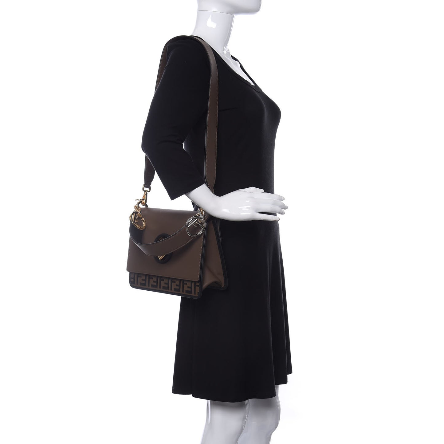 Vitello Century F is Fendi Bi-Color FF 1974 Embossed Kan I Shoulder Bag Maya Black