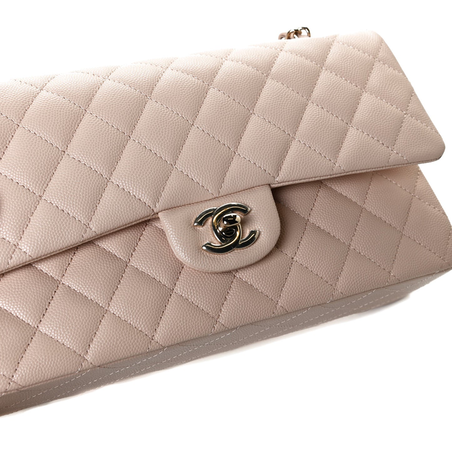 Caviar Quilted Medium Double Flap Light Beige