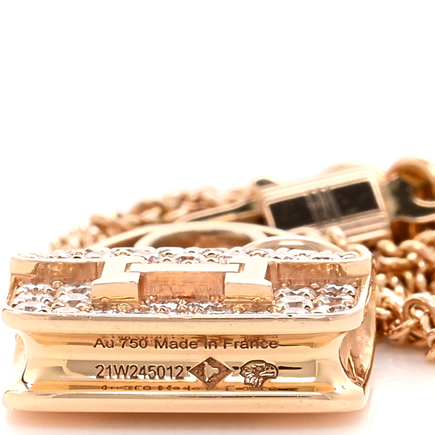 Hermes 18K Rose Gold Diamond Constance Amulettes Pendant Necklace 5 of 5