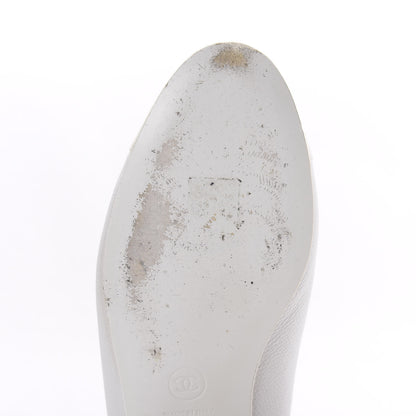 Chanel Calfskin Patent Cap Toe Ballerina Flats 37.5 White 10 of 14