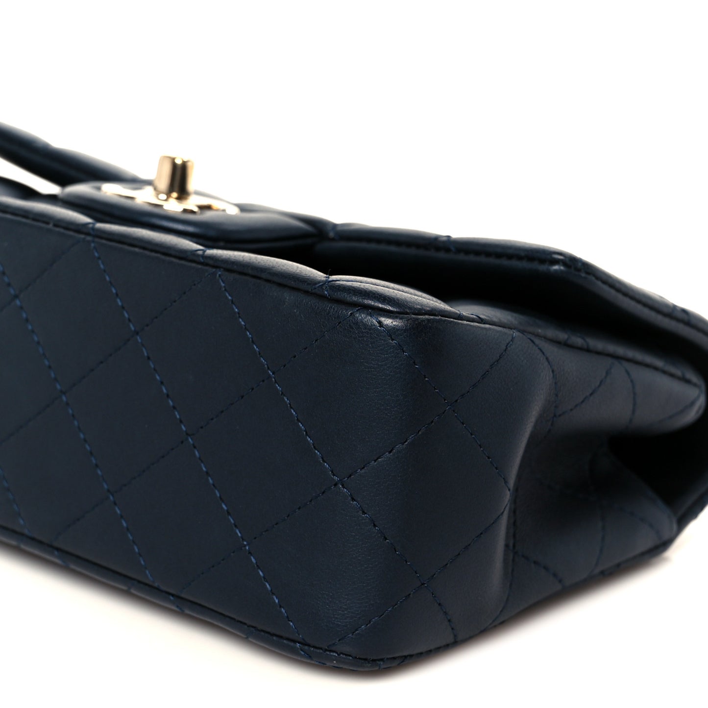 Lambskin Quilted Mini Top Handle Rectangular Flap Navy Blue