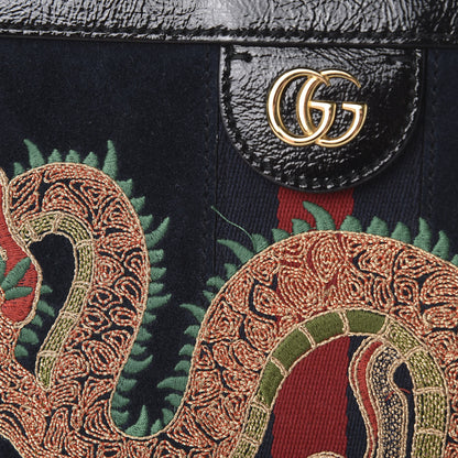 Gucci Suede Patent Web Dragon Embroidered Medium Ophidia Chain Shoulder Bag Blue Multicolor Black 12 of 14