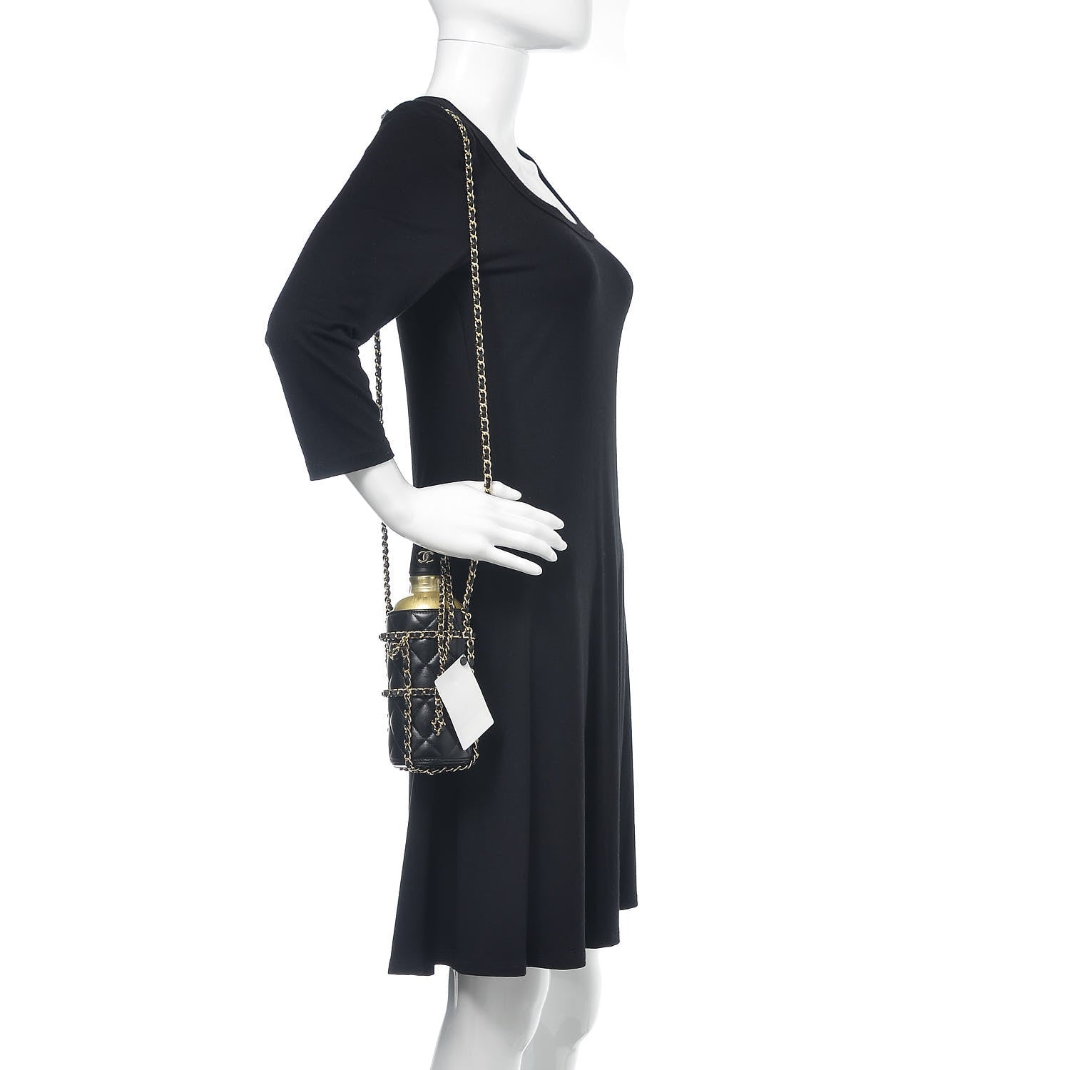 Chanel Lambskin Quilted CC To Drink Water Bottle Black Gold 2 of 8