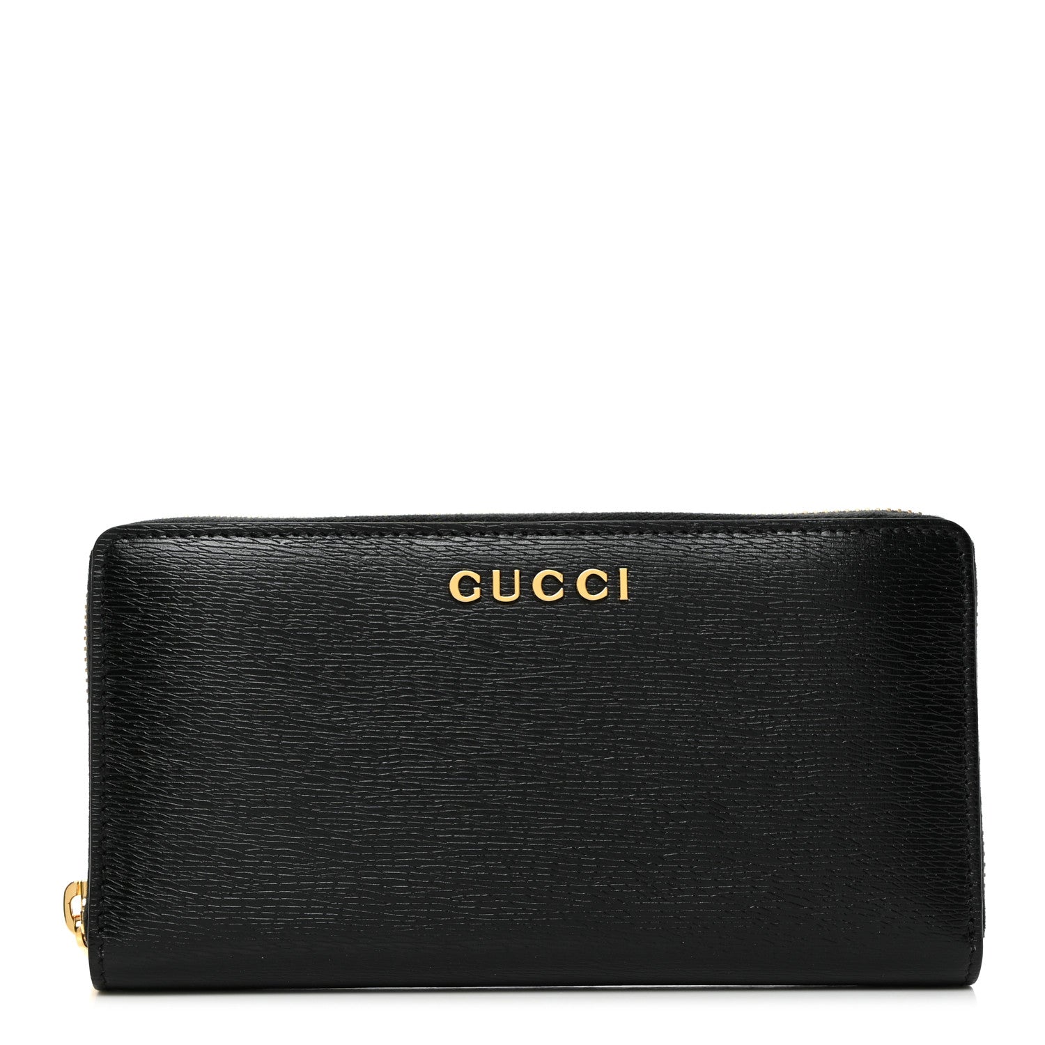 Gucci Textured Calfskin Gucci Script Zip Around Wallet Black 1 of 8