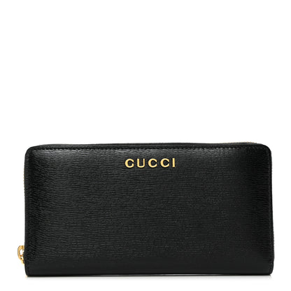Gucci Textured Calfskin Gucci Script Zip Around Wallet Black 1 of 8