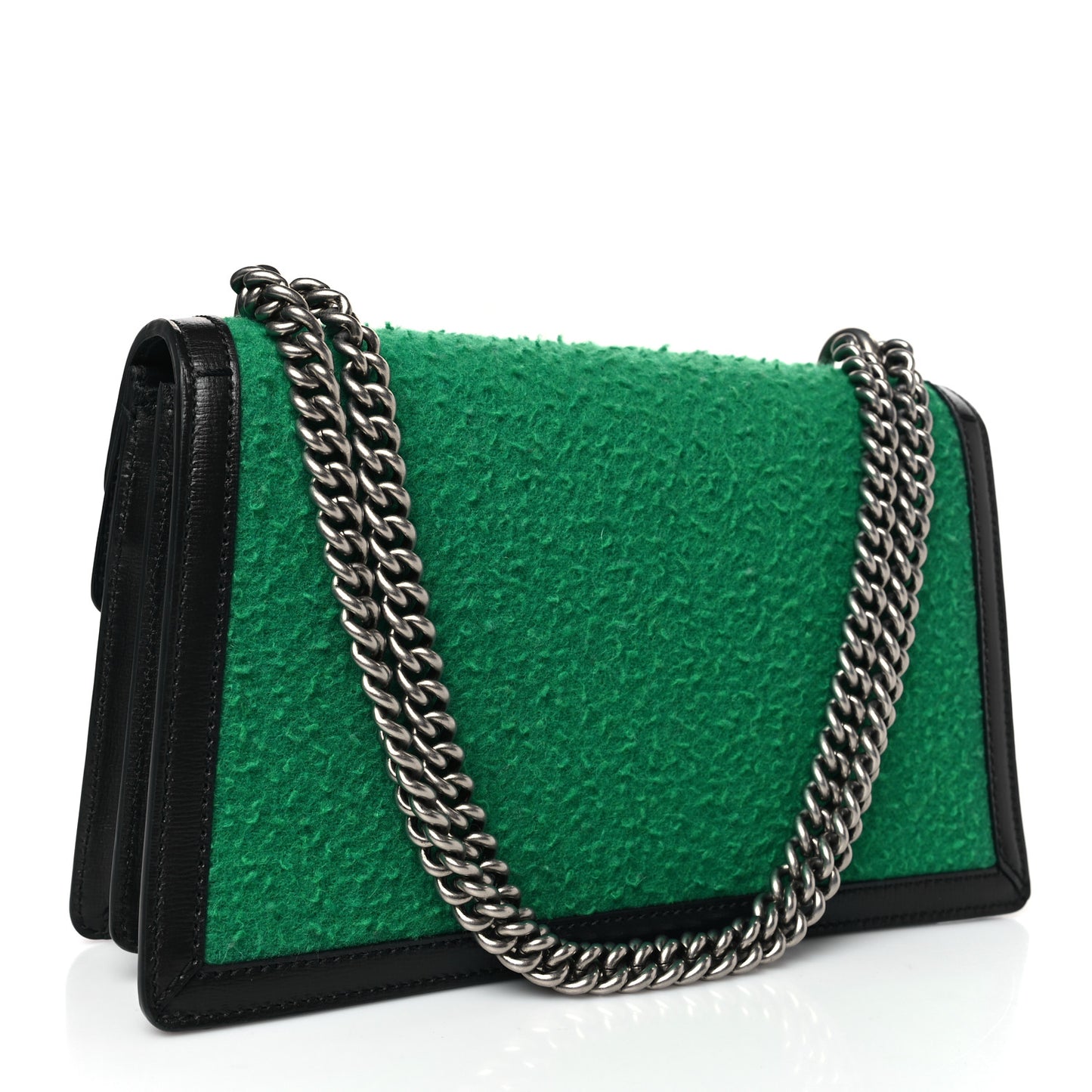 Casy Wool Azalea Calfskin Small Dionysus Shoulder Bag Deep Emerald Black