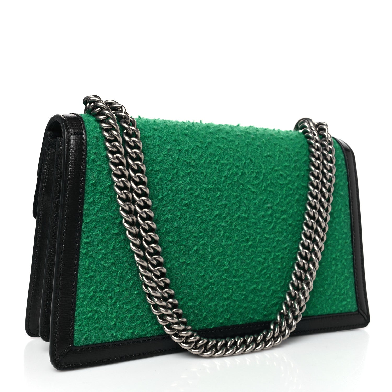 Gucci Casy Wool Azalea Calfskin Small Dionysus Shoulder Bag Deep Emerald Black 3 of 9