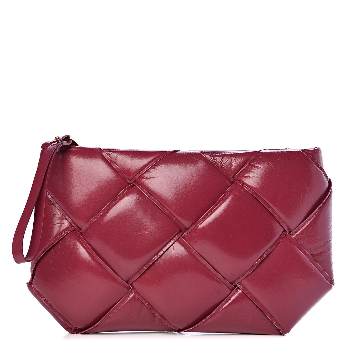 Paper Calfskin Maxi Intrecciato Padded Pouch Clutch Amaranto