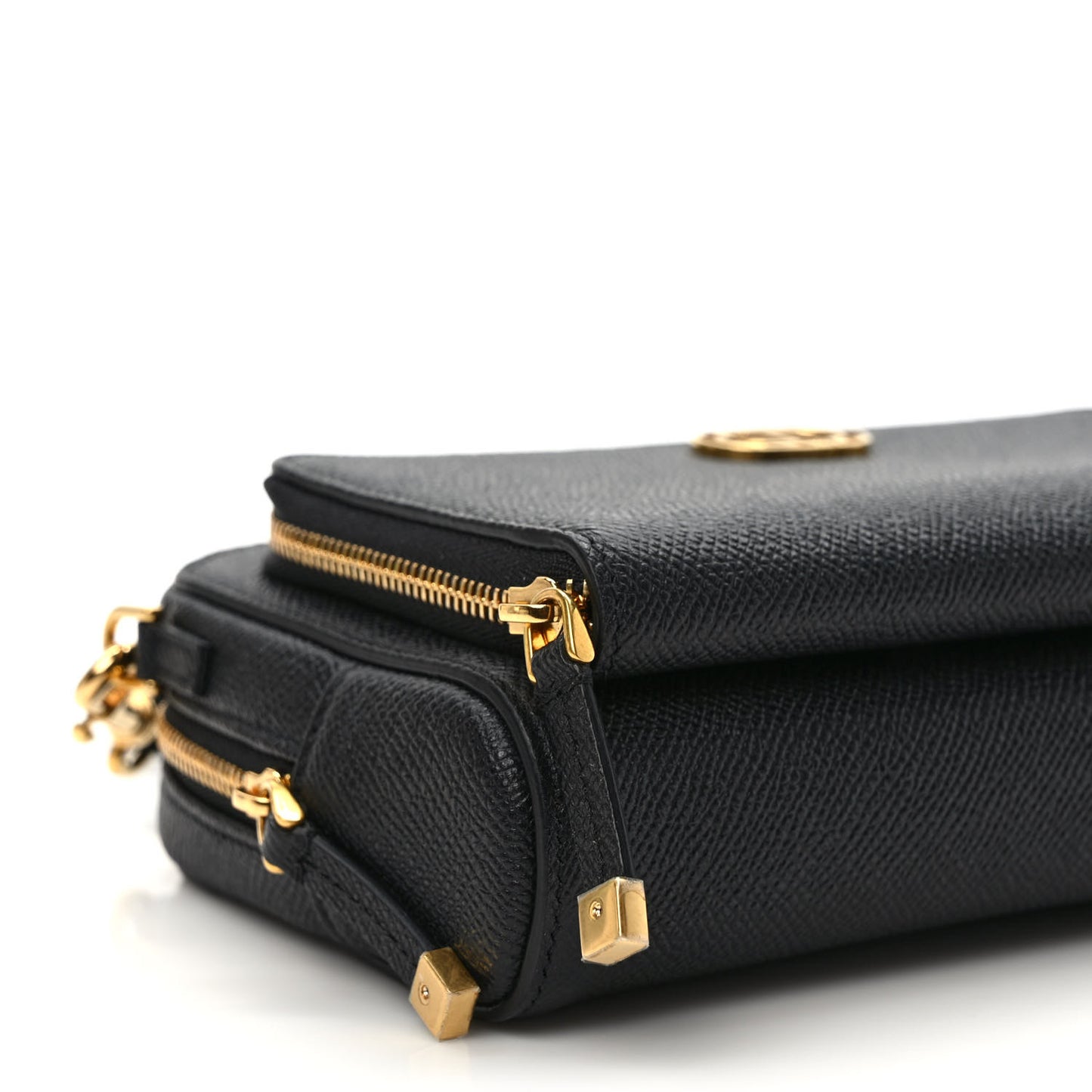 Grained Calfskin Caro Double Pouch Black
