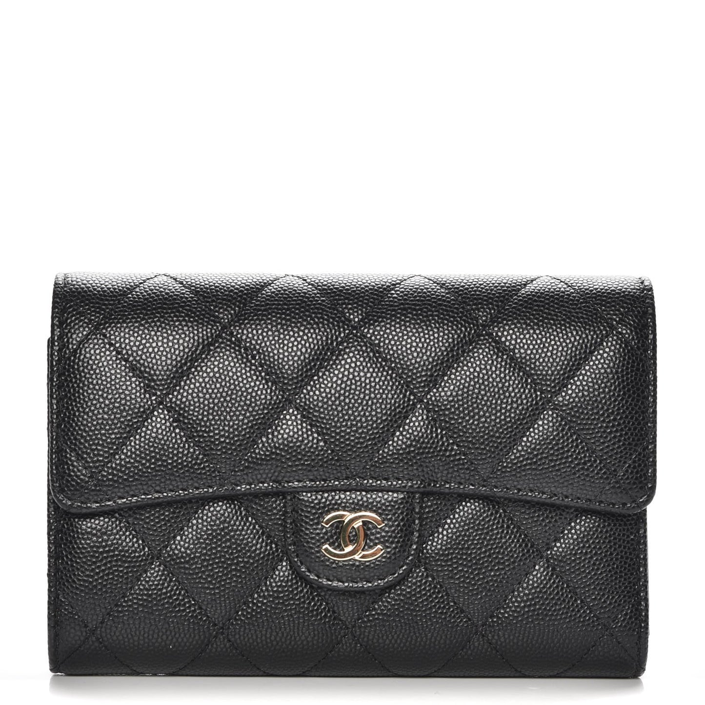 Caviar Quilted Small Flap Wallet Black