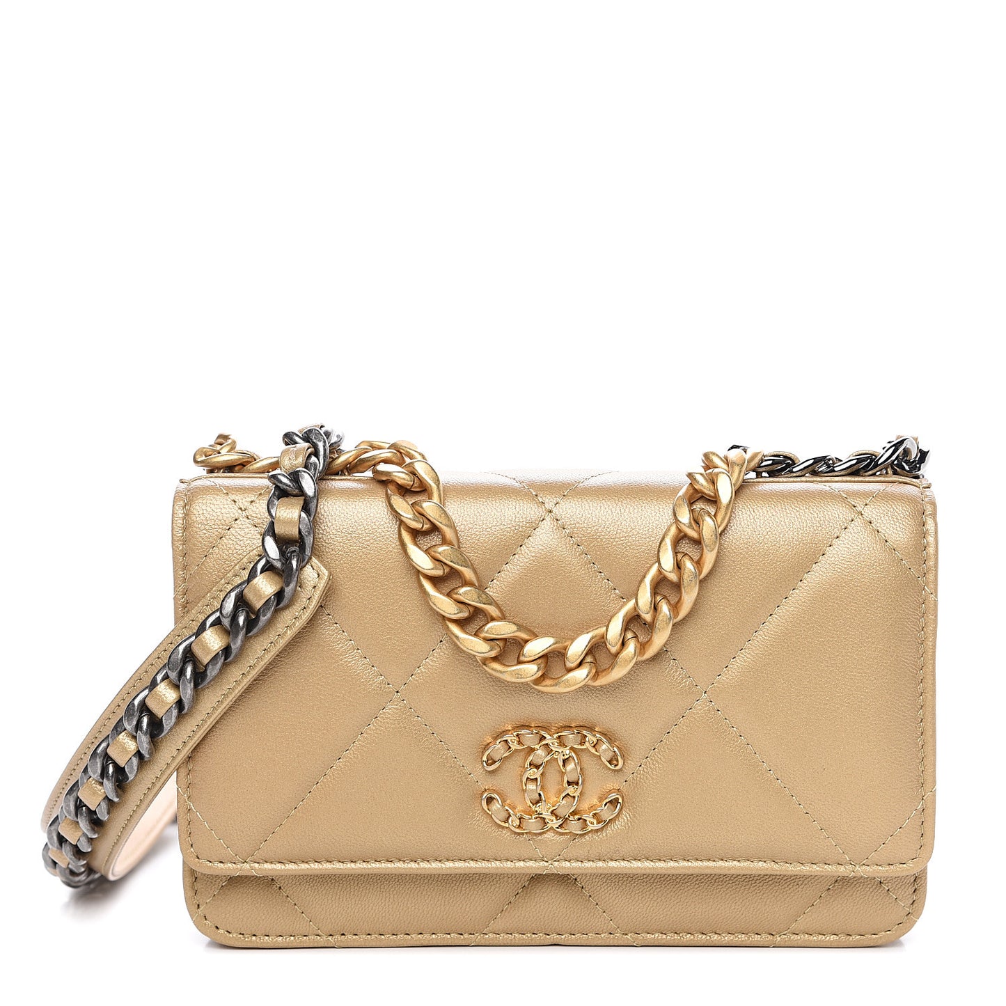 Metallic Goatskin Quilted 19 Wallet On Chain WOC Gold