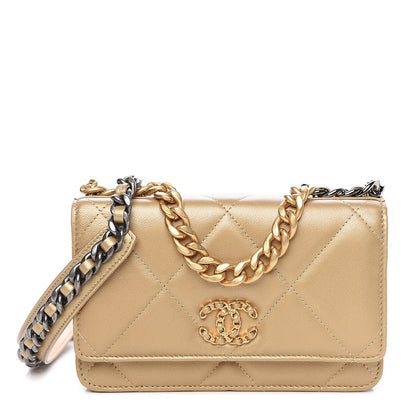 Chanel Metallic Goatskin Quilted 19 Wallet On Chain WOC Gold 1 of 13