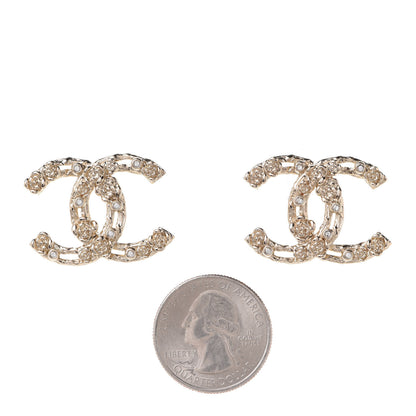 Chanel Crystal CC Camellia Earrings Gold 2 of 5
