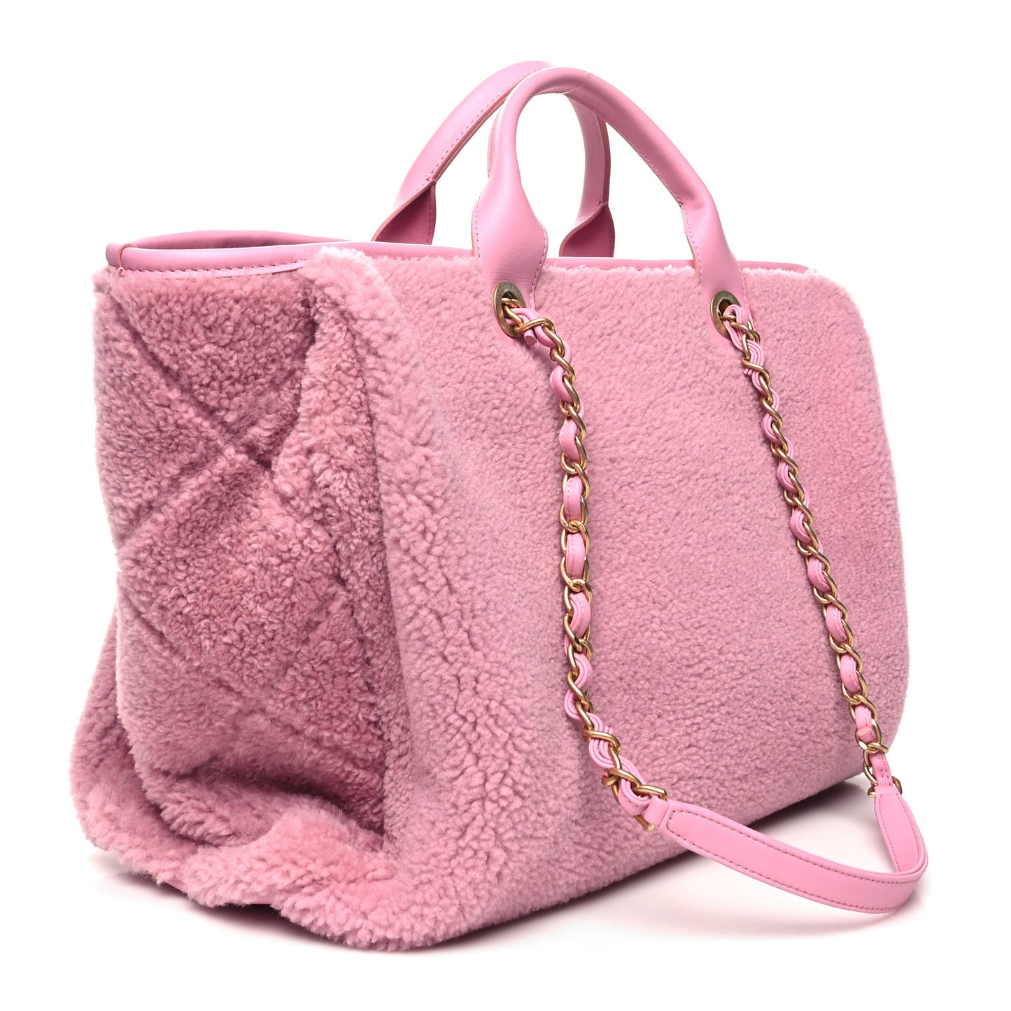 Shearling Lambskin Medium Deauville Tote Pink