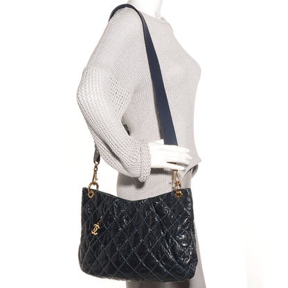 Chanel Crumpled Grained Calfskin Coco Pleats Hobo Dark Blue 2 of 8