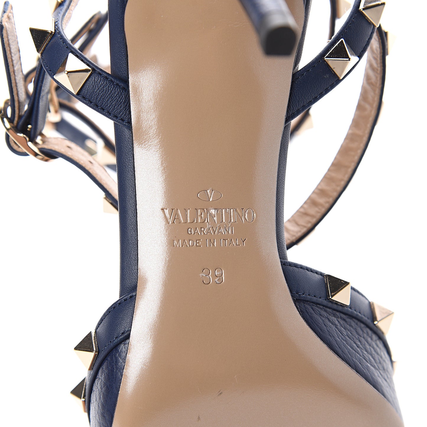 Pebbled Calfskin Rockstud Ankle Strap 65mm Pumps 39 Pure Blue