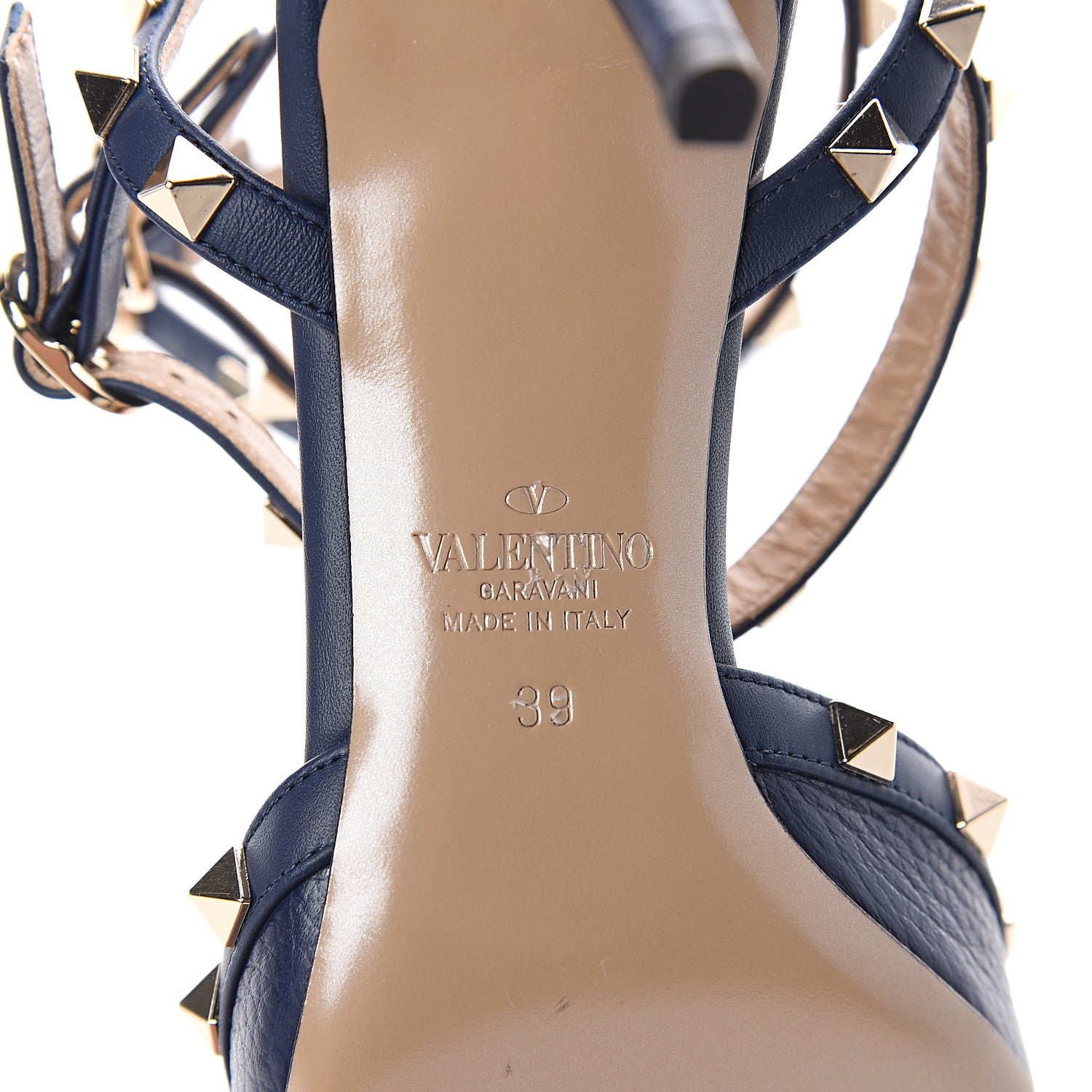 Valentino Garavani Pebbled Calfskin Rockstud Ankle Strap 65mm Pumps 39 Pure Blue 7 of 7