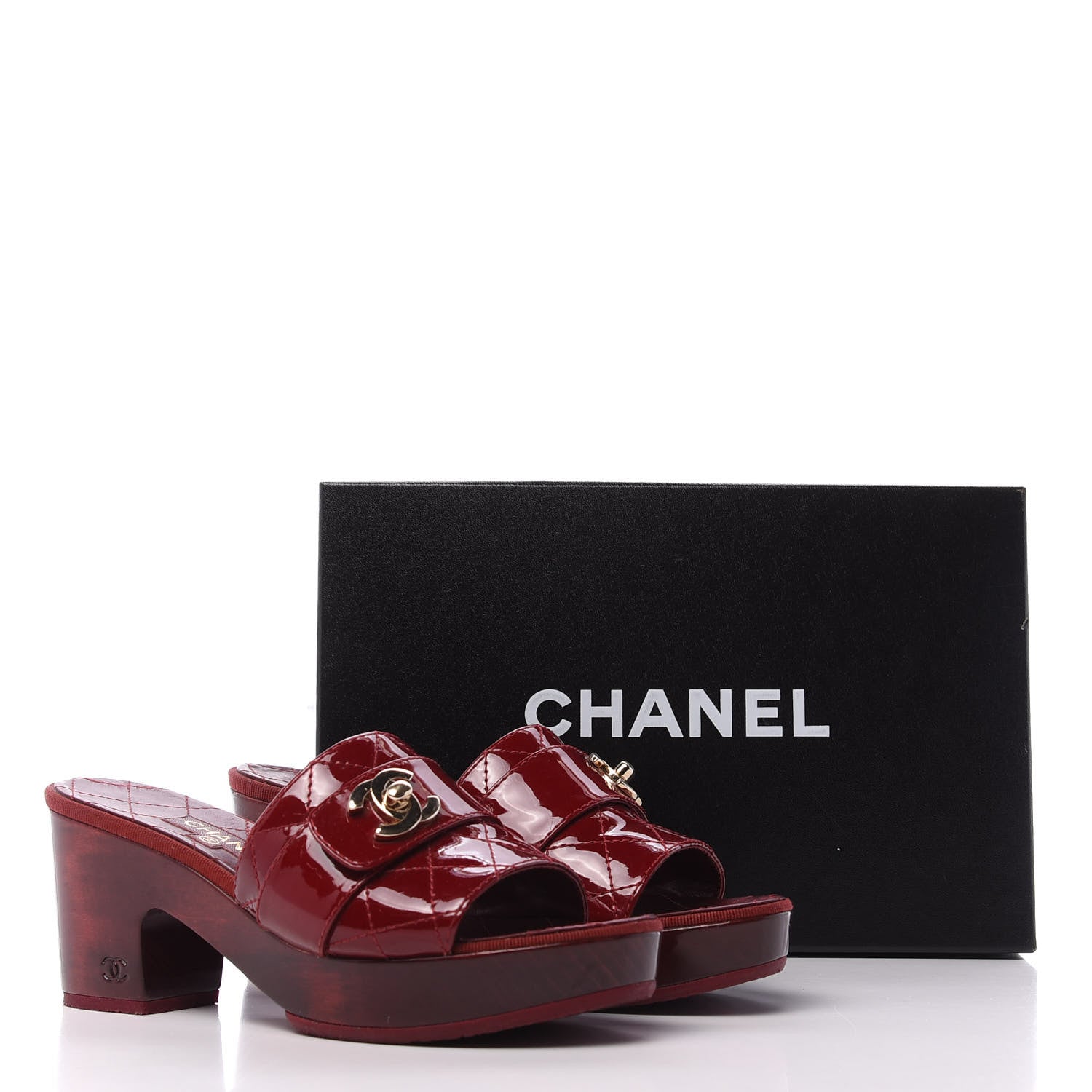 Chanel Patent Quilted Turn Lock CC Platform Mule 36.5 Rouge 10 of 10