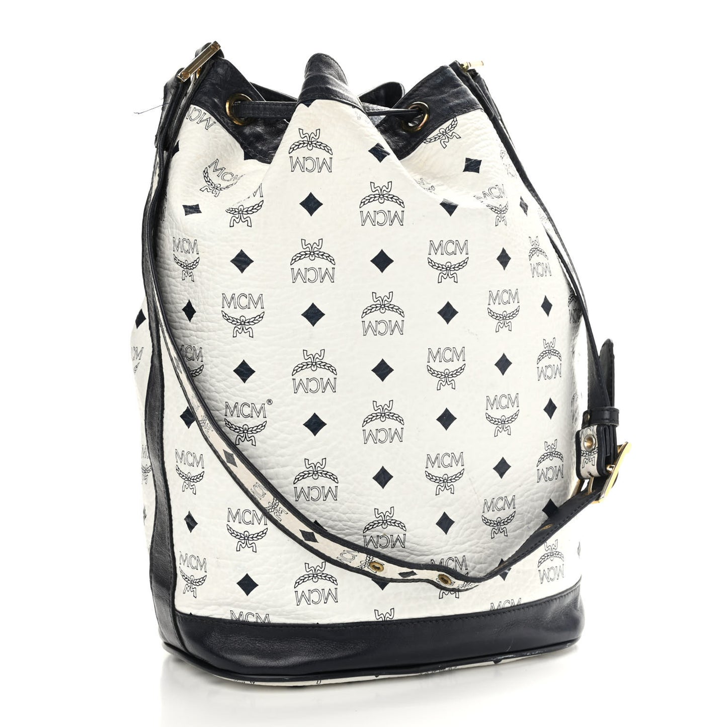 Visetos Small Heritage Drawstring Bucket Bag White Black