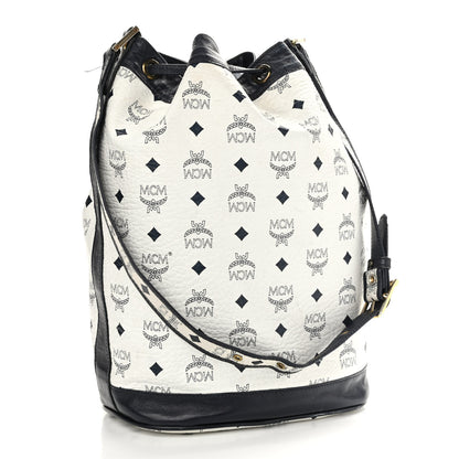 MCM Visetos Small Heritage Drawstring Bucket Bag White Black 3 of 19