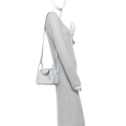 Hermes Taurillon Clemence Mini Lindy 20 Bleu Pale 2 of 11