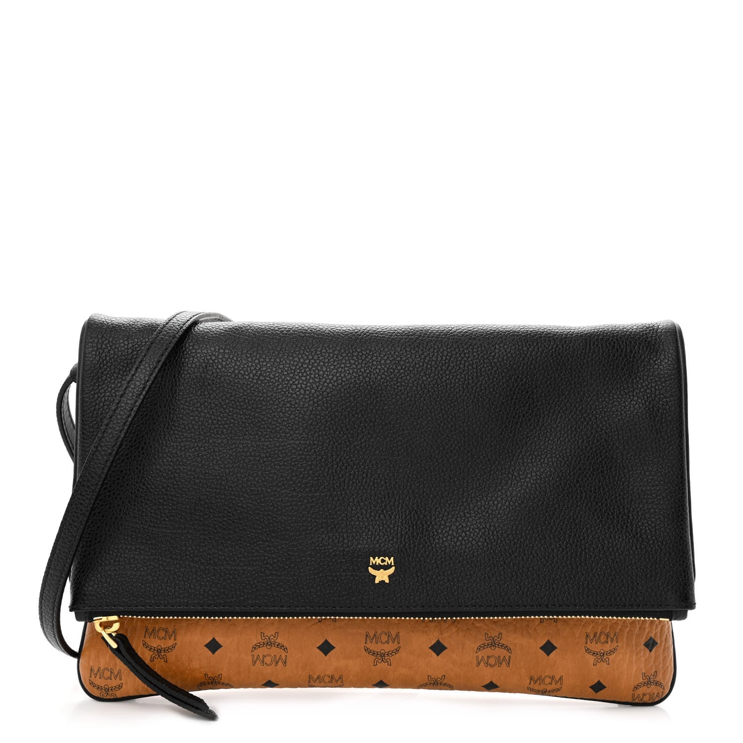 MCM Visetos Corina Foldover Crossbody Bag Cognac Black 1 of 11