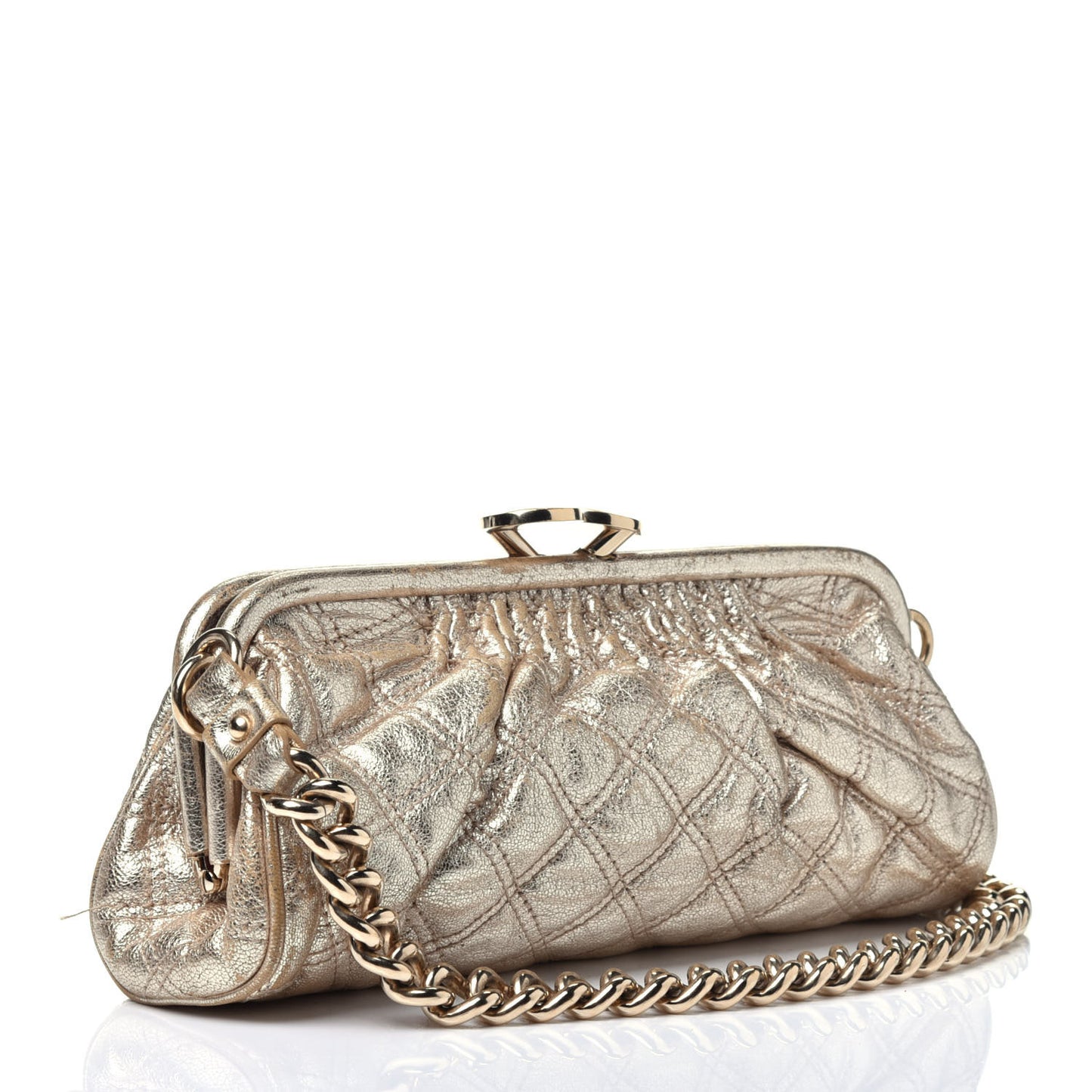 Metallic Calfskin Quilted Stam Clutch Gold