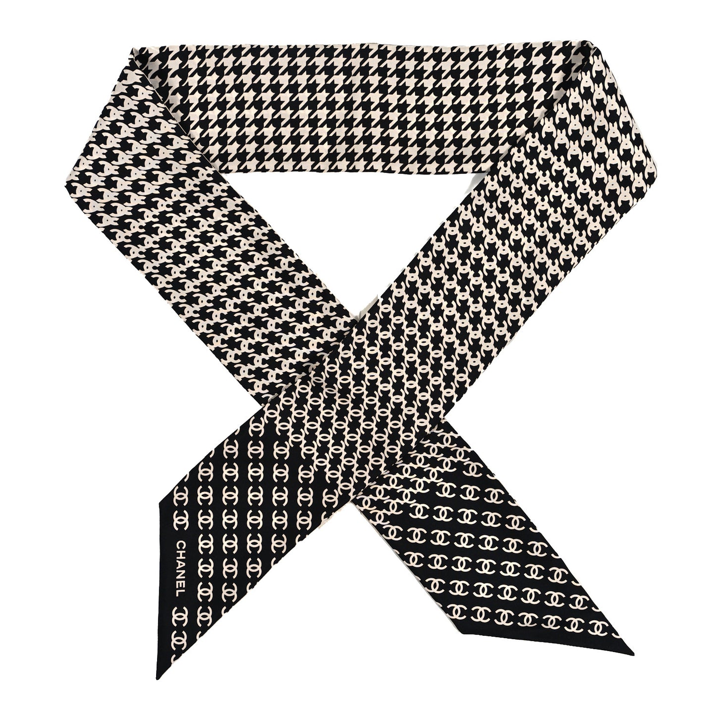 Silk CC Bandeau Scarf Black White