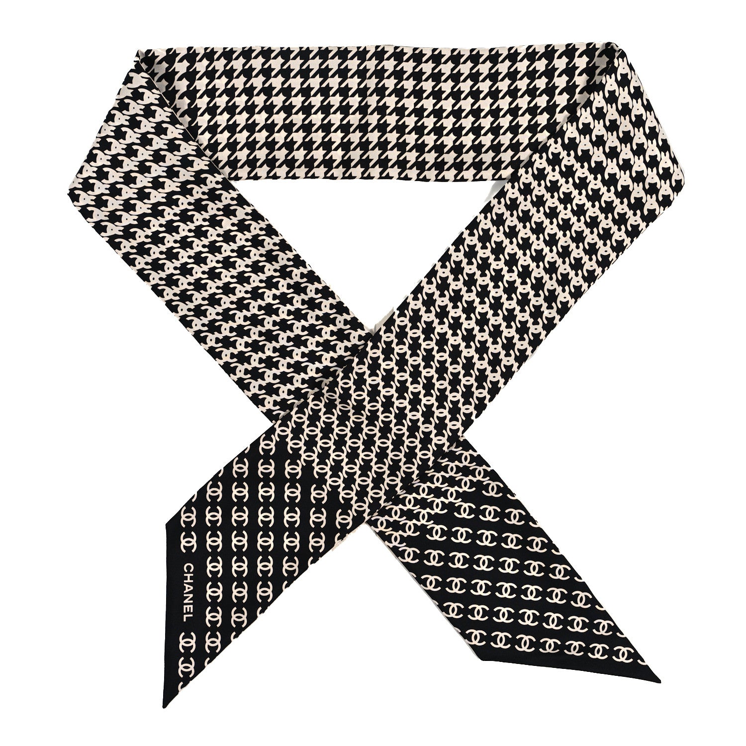 Chanel Silk CC Bandeau Scarf Black White 1 of 3