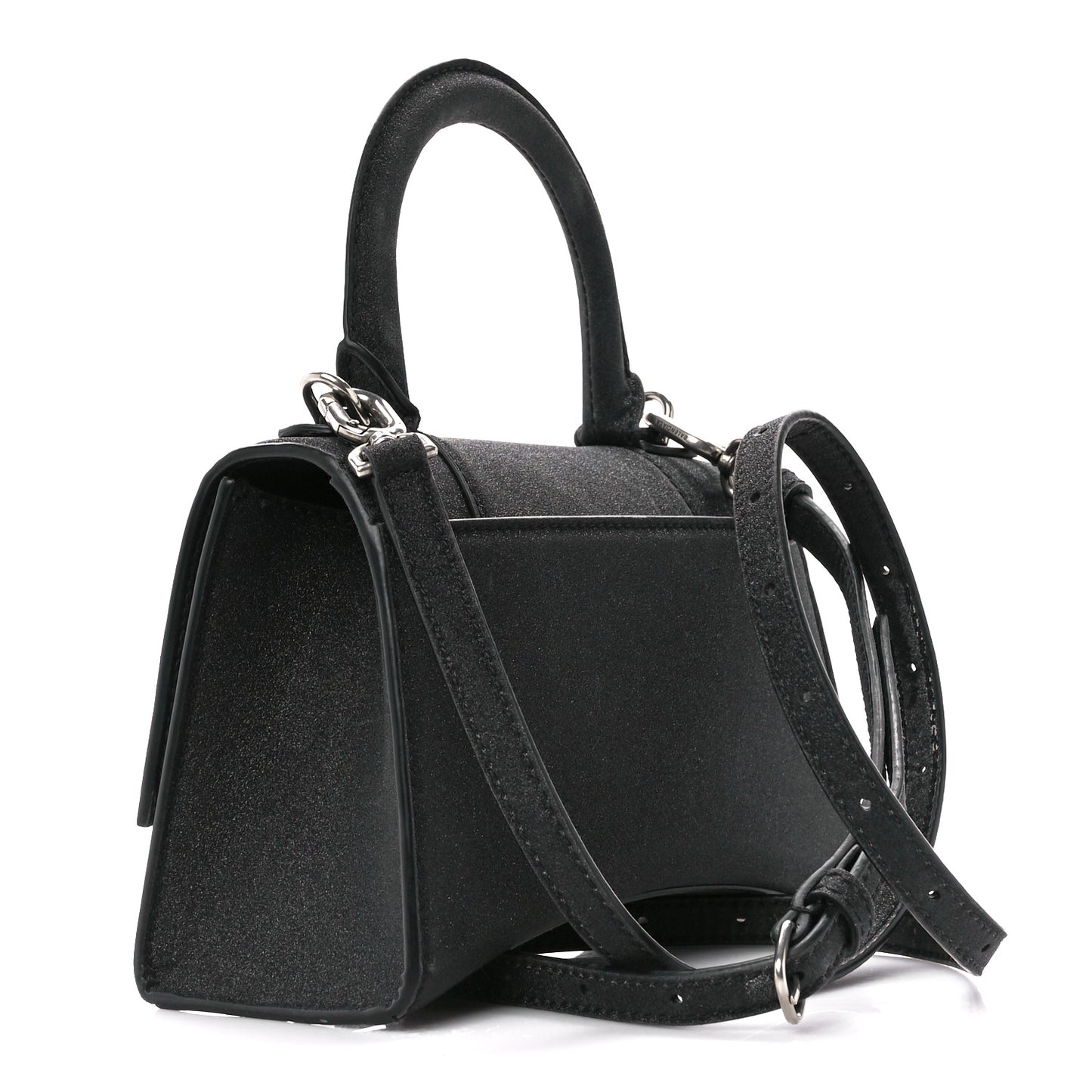 Glitter Fabric Hourglass Top Handle Bag XS Black