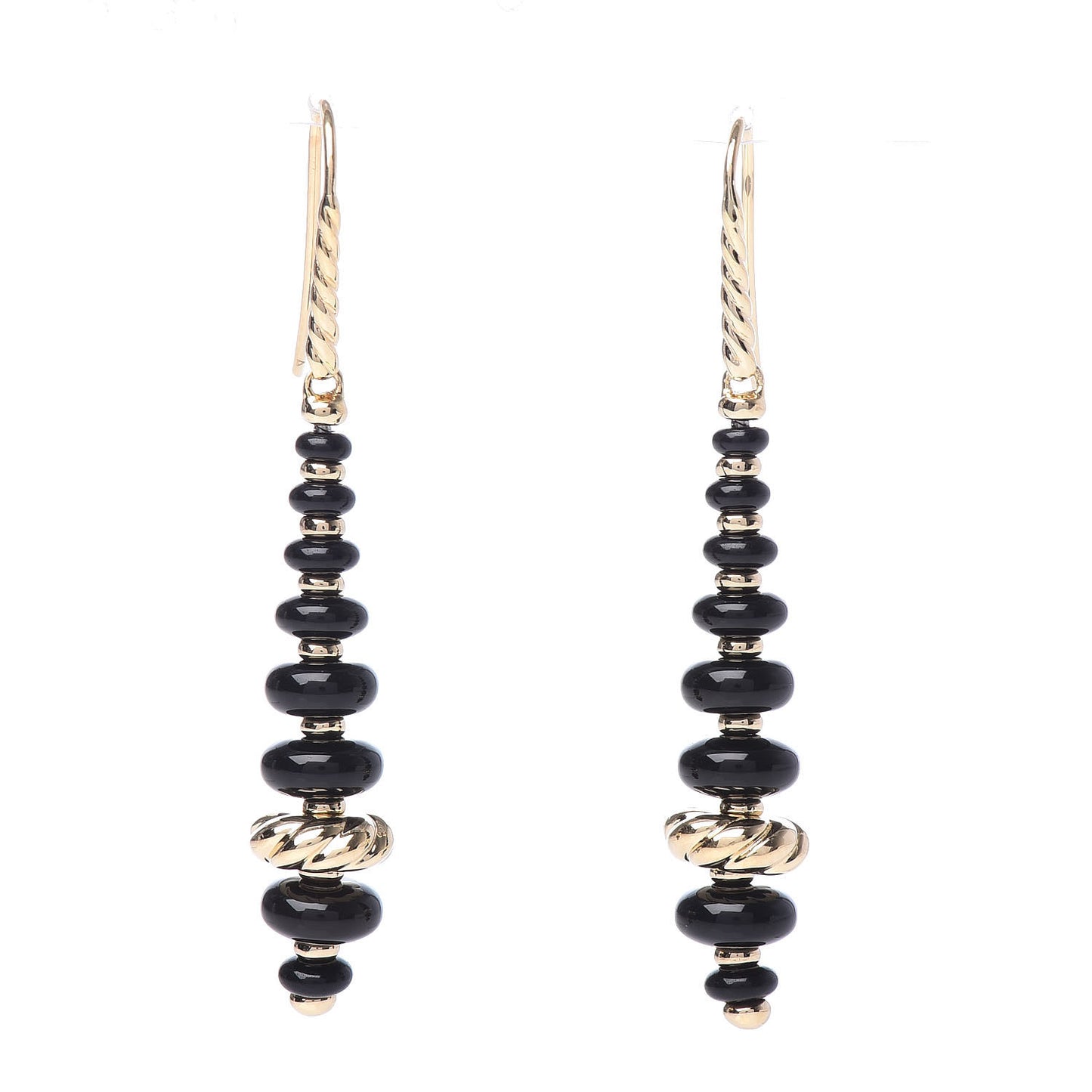 18K Yellow Gold Black Onyx Rio Rondelle Drop Earrings