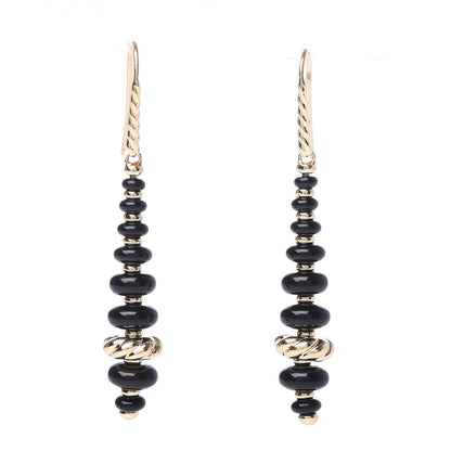 David Yurman 18K Yellow Gold Black Onyx Rio Rondelle Drop Earrings 1 of 4