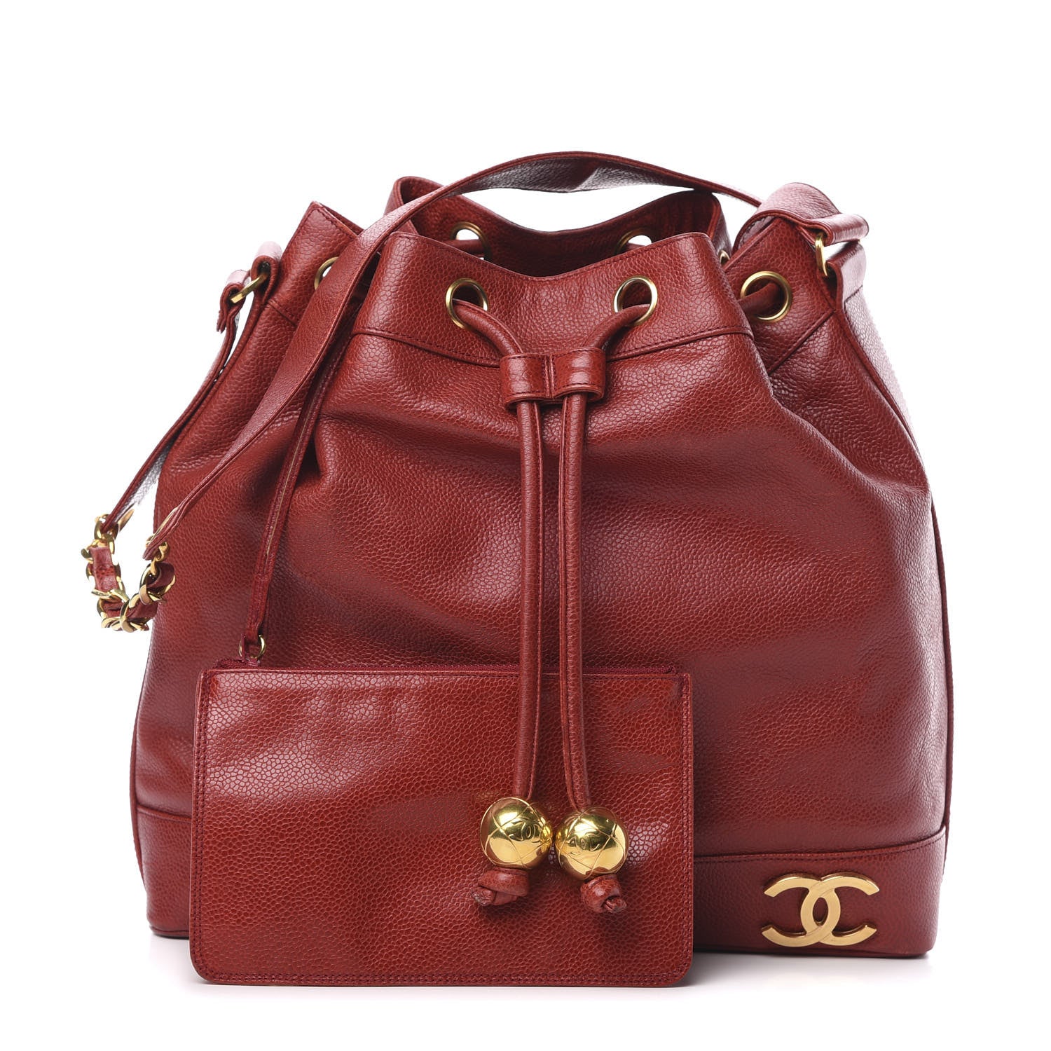 Chanel Caviar CC Drawstring Shoulder Bag Red 1 of 18