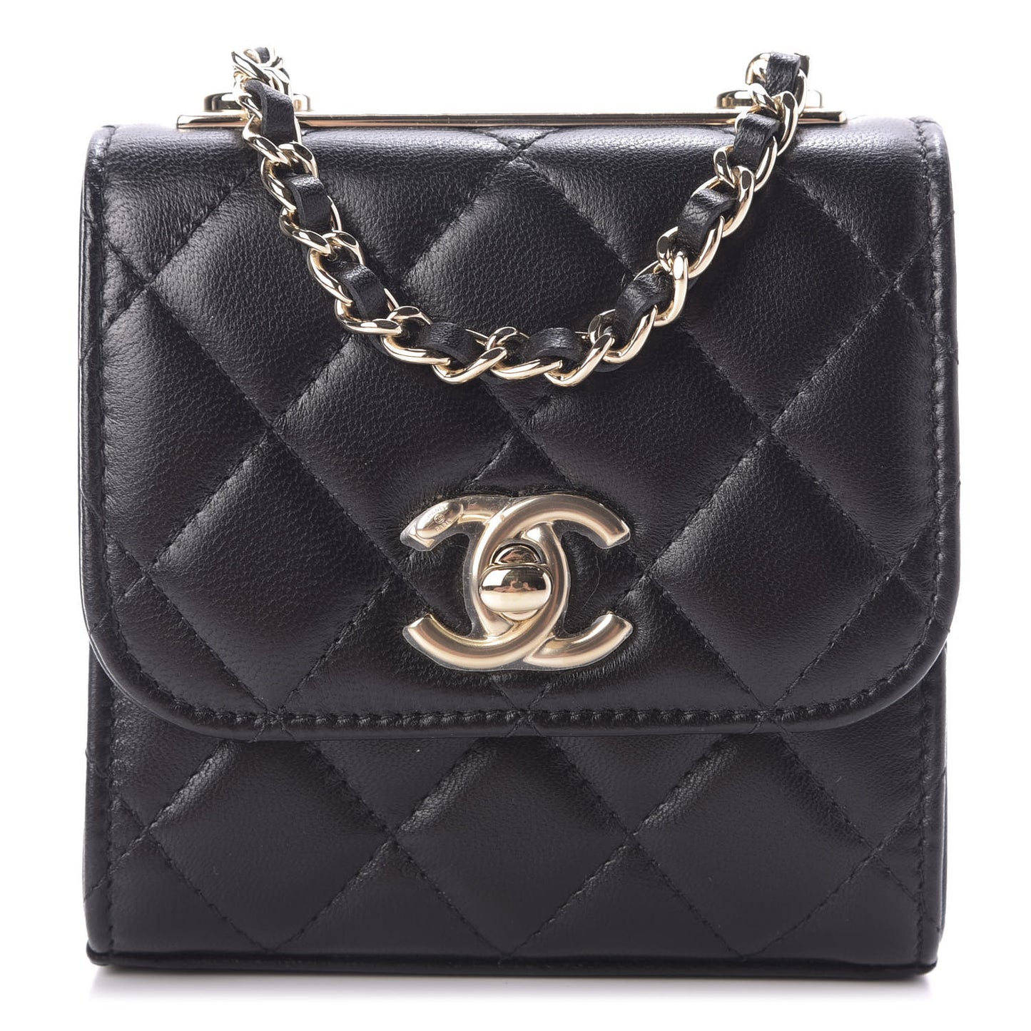 Lambskin Quilted Mini Trendy CC Chain Wallet Black