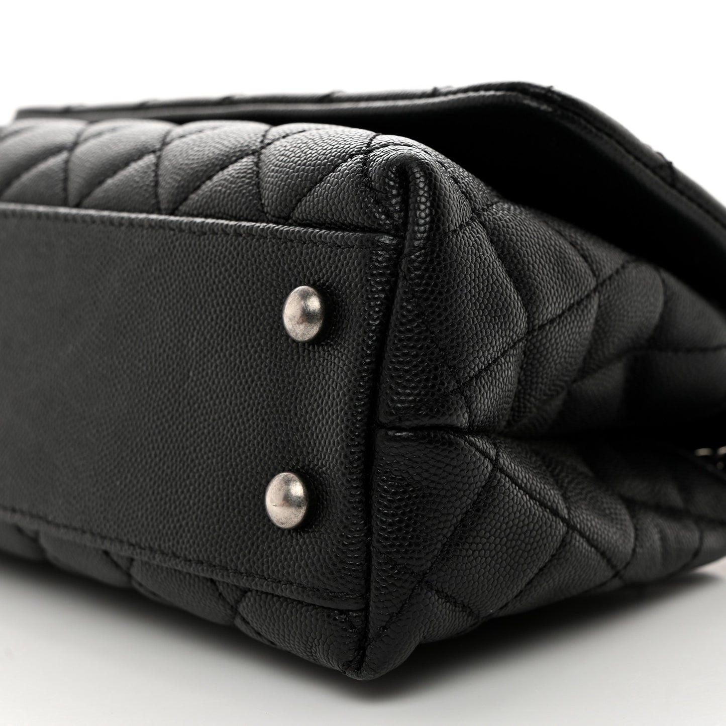Caviar Lizard Quilted Mini Coco Handle Flap Black Khaki