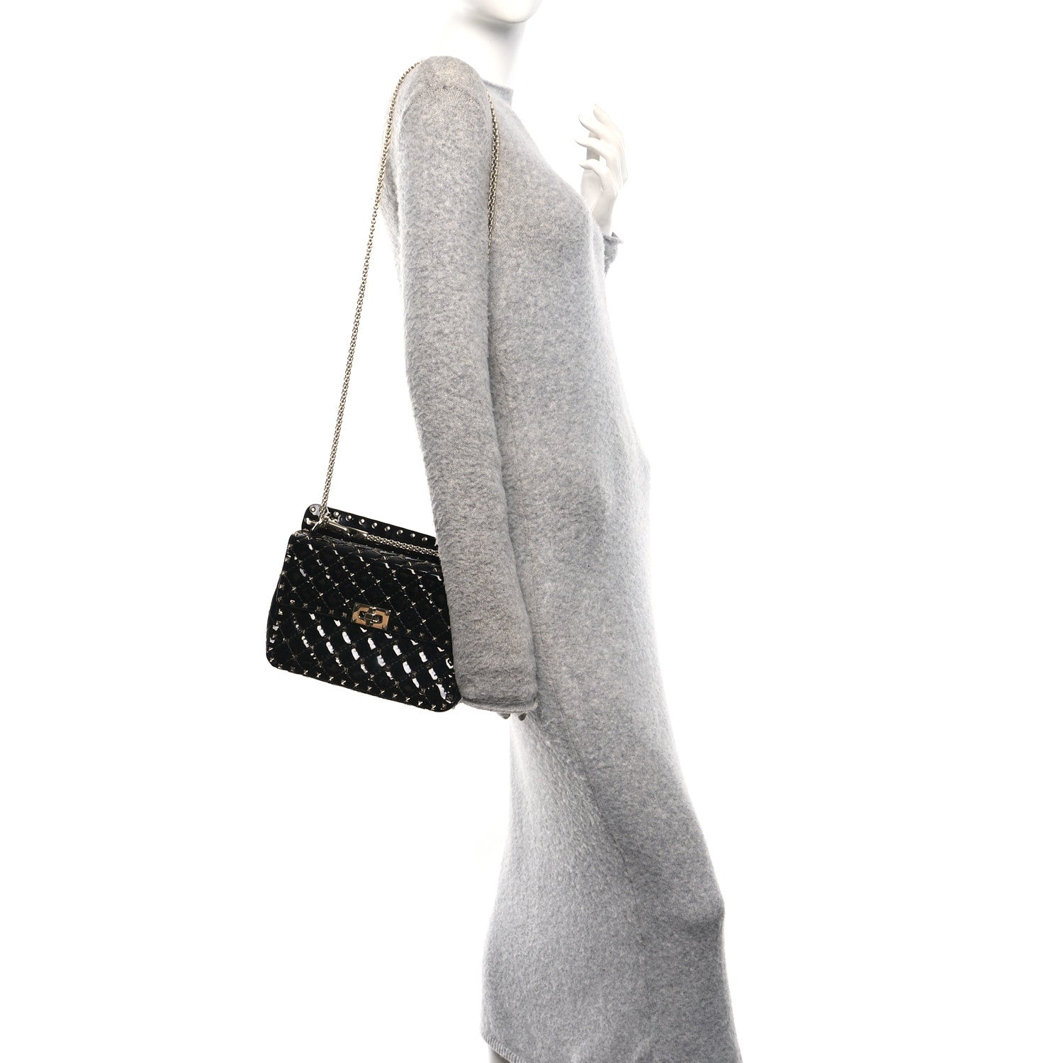 Valentino Garavani Patent Medium Rockstud Spike Shoulder Bag Black 2 of 10